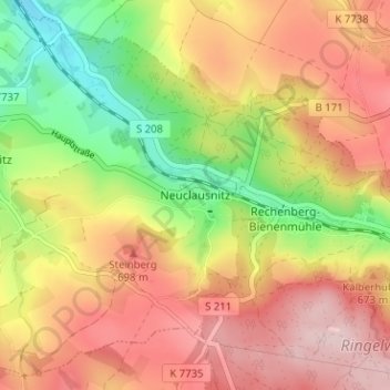Carte topographique Neuclausnitz, altitude, relief