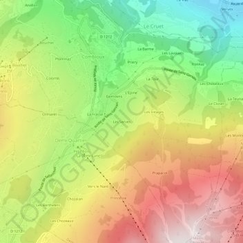 Carte topographique Les Serves, altitude, relief