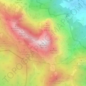 Carte topographique Anboto, altitude, relief