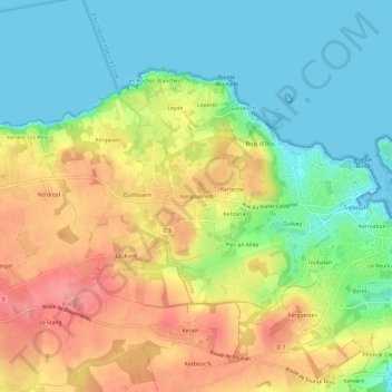 Carte topographique Kergoulined, altitude, relief