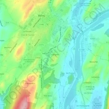 Carte topographique Charignin, altitude, relief