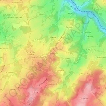 Carte topographique Pérachaud, altitude, relief
