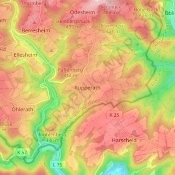 Carte topographique Rupperath, altitude, relief