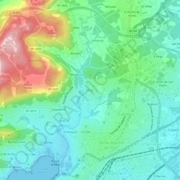 Carte topographique Pazos, altitude, relief