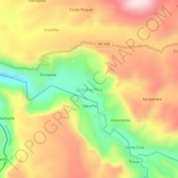 Carte topographique Occobamba, altitude, relief