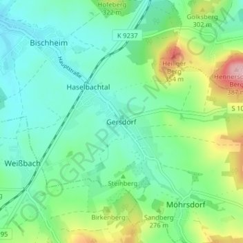 Carte topographique Gersdorf, altitude, relief