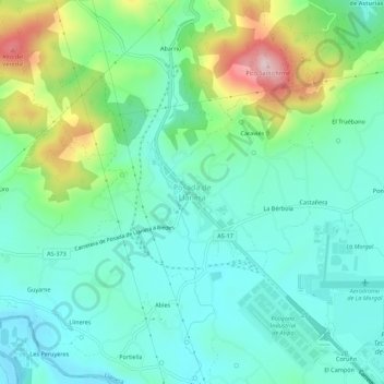 Carte topographique Posada de Llanera, altitude, relief