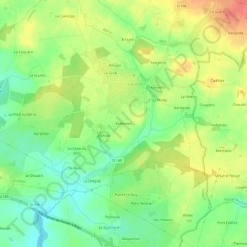 Carte topographique Kerlomen, altitude, relief