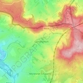 Carte topographique Gemmenich, altitude, relief