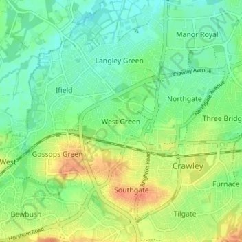 Carte topographique West Green, altitude, relief