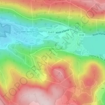 Carte topographique La Broche du Lard, altitude, relief