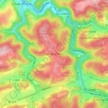 Carte topographique Halverscheid, altitude, relief