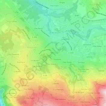 Carte topographique Nancru, altitude, relief