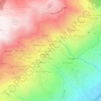 Carte topographique Izerouken, altitude, relief