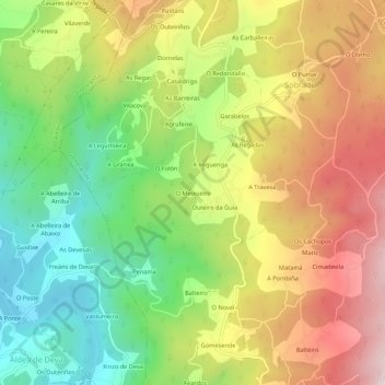 Carte topographique O Meixueiro, altitude, relief