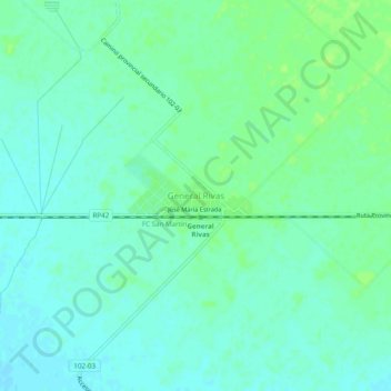 Carte topographique General Rivas, altitude, relief