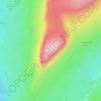 Carte topographique Pen-y-ghent, altitude, relief