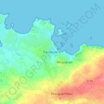 Carte topographique Tremenac'h, altitude, relief