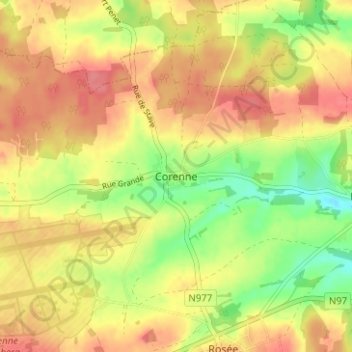 Carte topographique Corenne, altitude, relief