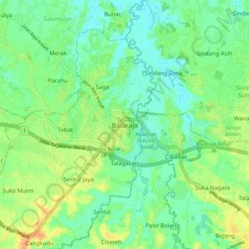 Carte topographique Balaraja, altitude, relief