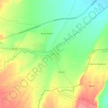 Carte topographique Touffana, altitude, relief