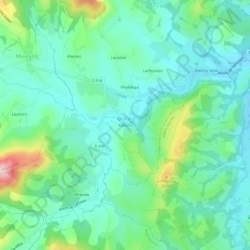 Carte topographique Xübürü, altitude, relief