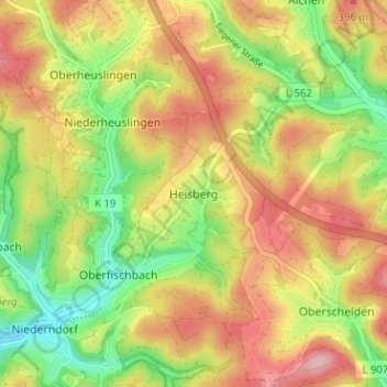 Carte topographique Heisberg, altitude, relief