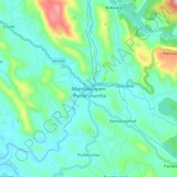 Carte topographique Mundakkayam, altitude, relief