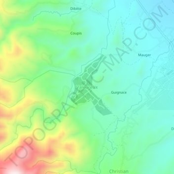 Carte topographique Valeureux, altitude, relief
