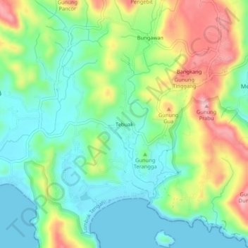 Carte topographique Tebuak, altitude, relief