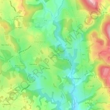 Carte topographique Chastangeaux, altitude, relief