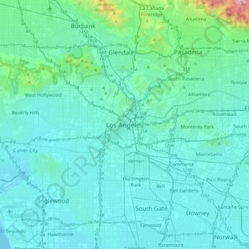 Carte topographique Los Angeles, altitude, relief