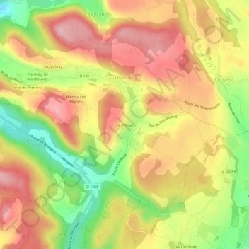 Carte topographique Le Village, altitude, relief