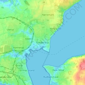 Carte topographique Fredericia, altitude, relief