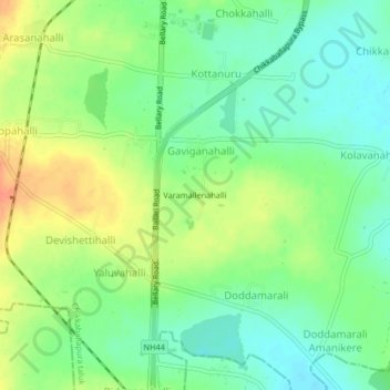 Carte topographique Varamallenahalli, altitude, relief