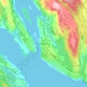Carte topographique Alversund, altitude, relief