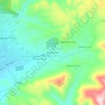 Carte topographique Medau Is Peis, altitude, relief