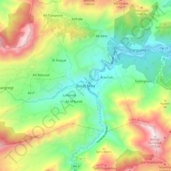 Carte topographique Bordj Mira, altitude, relief