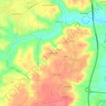 Carte topographique Espinheiro, altitude, relief