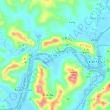 Carte topographique Bunyagan, altitude, relief