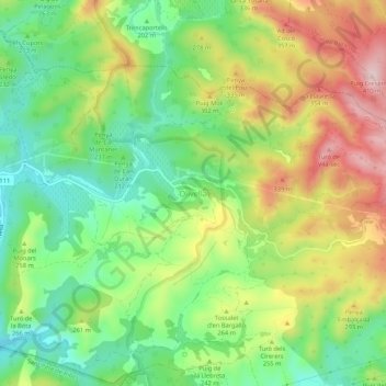 Carte topographique Olivella, altitude, relief