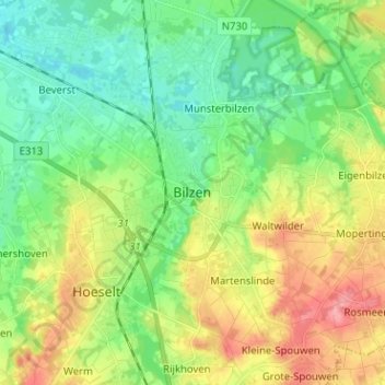 Carte topographique Bilzen, altitude, relief