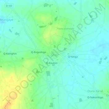 Carte topographique Oula, altitude, relief
