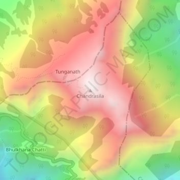 Carte topographique Chandrashila, altitude, relief
