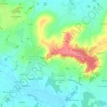 Carte topographique Chatenais, altitude, relief