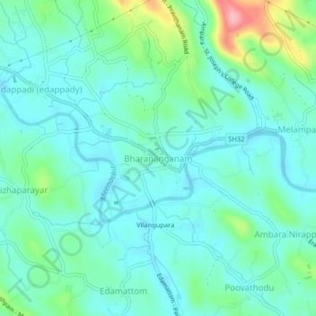 Carte topographique Bharananganam, altitude, relief