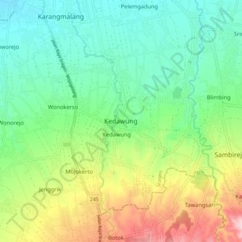 Carte topographique Kedawung, altitude, relief