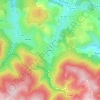 Carte topographique Le Mazel, altitude, relief