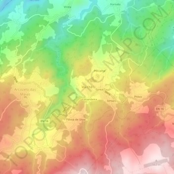 Carte topographique Vila Chã, altitude, relief