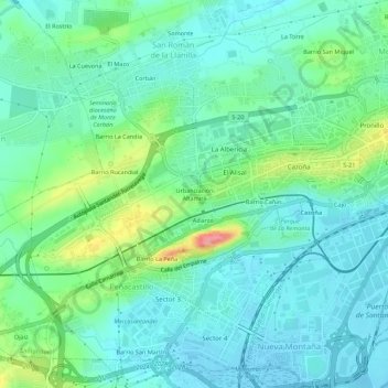 Carte topographique Urbanización Altamira, altitude, relief